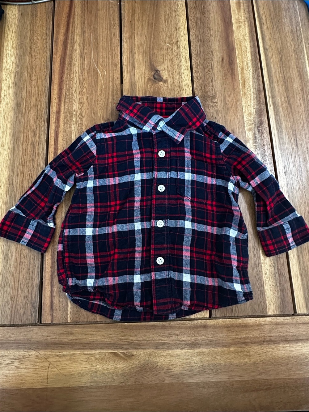 Baby GAP Red, Navy & White Plaid Button-Down Shirt size 3-6 months